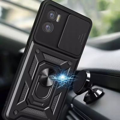 Kapak telefoni Tech-Protect Camshield Pro për Motorola Moto E22 / E22i, me unazë mbajtëse 360°, me slajder për me mbrojt kamerën, ngjyrë e zezë