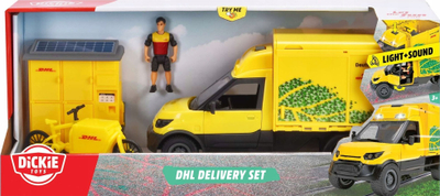 Сет играчки Dickie Toys DHL Delivery, фургон 25 cm, со светла и звуци, жолт