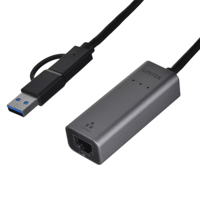 Përshtatës Unitek U1313C, USB-A/C në RJ45, 2.5 Gbps, ngjyrë hiri