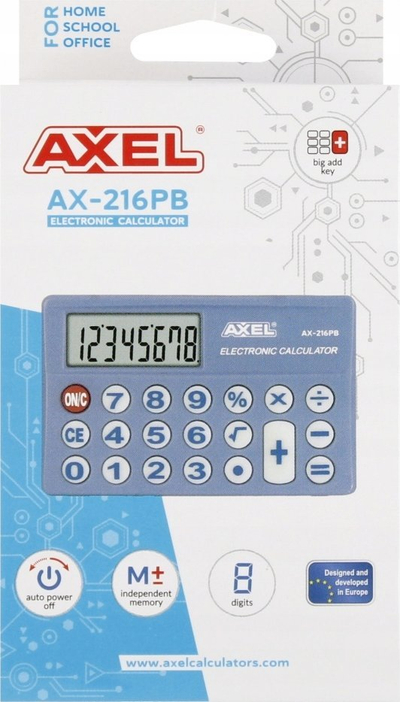 Kalkulator xhepi Axel AX-216PB, 8 shifra, ekran i qartë, gri