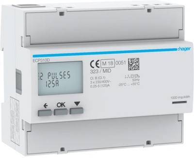 Matës energjie Hager ECP310D, trefazor KWH, 125A, gri