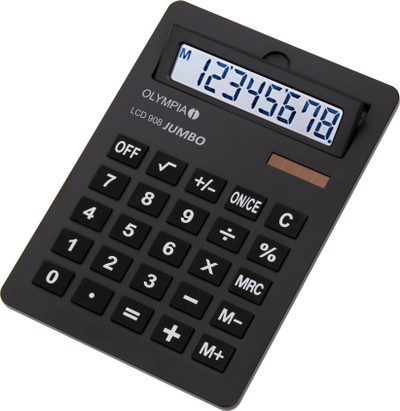 Kalkulatrice desktop Olympia LCD 908 Jumbo, ekran me 8 shifra, me diell edhe me bateri, ngjyrë e zezë