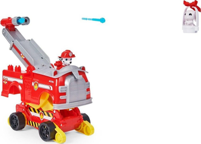 Lodër kamion zjarrfikës PAW Patrol Marshall Rise and Rescue, që shndërrohet, me figurë, i kuq