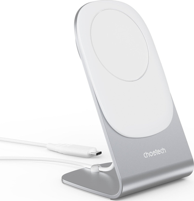 Karikues wireless magnetik Choetech H046, 15W, USB C, i bardhë argjendtë