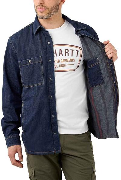 Këmishë xhinsi Carhartt Denim Fleece, me astar fleece, XXL, blu e errët