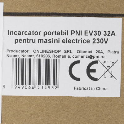 Karikues portativ për makinë elektrike PNI EV30, 32A, 230V, 5m, i zi
