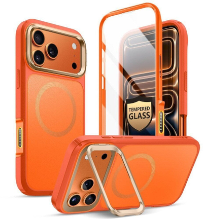 Футрола за телефон I-Blason за iPhone 17 Pro, MagSafe, калено стакло 9H+, со држач, проѕирна