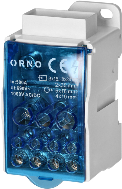 Bllok shpërndarës elektrik ORNO, 500A, montim në shinë DIN