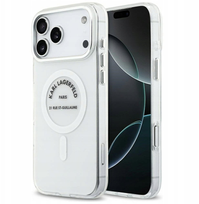 Mbulesë telefoni Karl Lagerfeld IML Karl RSG Logo MagSafe, për iPhone 17 Pro Max, transparente