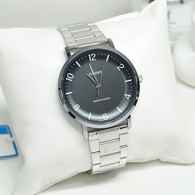 Orë dore Casio MTP-VT03D-1B, analog, çelik inox, cifër e zezë