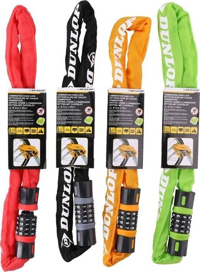 Kyç zinxhir për biçikletë Dunlop, kombinim 4-shifror, 90cm, i kuq