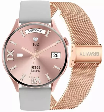 Smartwatch Gravity GT5-5, me rrip edhe byzylyk, ngjyrë rose gold