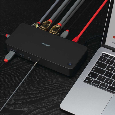 Doket USB C Lindy DST Pro 43366, USB 3.2 Gen 2, stacion lidhjeje kompakt, i zi