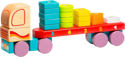 Lodër kamion druri LM-13, figura gjeometrike, edukative, shumëngjyrëshe