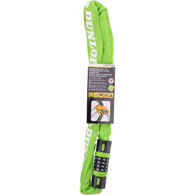 Zinxhir sigurie për biçikletë Dunlop, 90cm, me kombinim, jeshil