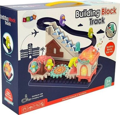 Lodër ndërtuese Lean Building Block Track, me shteg rrëshqitës, muzikore me bateri, shumëngjyrëshe
