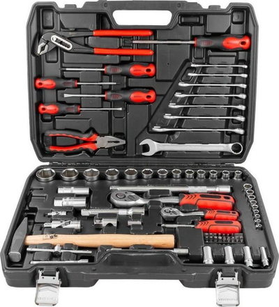 Set çelësash me tapa dhe bit, 1/4" 1/2", 77 copa, 4–32 mm