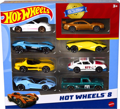 Set vetura lodër Mattel Hot Wheels Basic Car, 8 copë, ngjyra të përziera