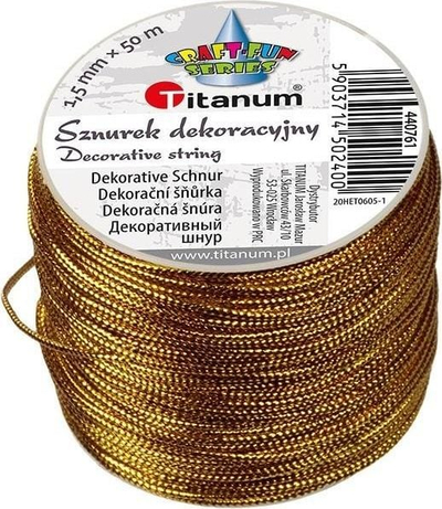 Litar dekorativ Titanum Metallized, 1.5mm, 30m, ngjyrë ari