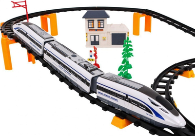 Lojë hekurudhore elektrike Train 2806-Y, 52 pjesë, me telekomandë, bardh e zi