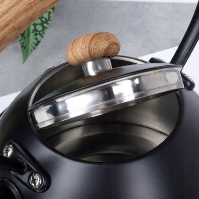 Çajnik Black Stainless, trup inoksi, dorezë druri, i zi