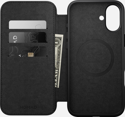 Këllëf portofol Nomad Modern Leather Folio për iPhone 16 Plus, lëkurë full grain, MagSafe, kafe