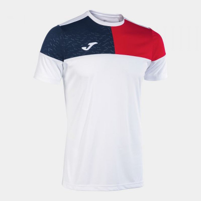 Bluzë me mëngë të shkurtra Joma Short Sleeve T-Shirt Man Crew V, për burra/çuna, pambuk teknik, e bardhë e kuqe navy