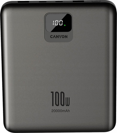 Powerbank Canyon PB-2008, 20000mAh, 100W PD QC3.0, gri e errët
