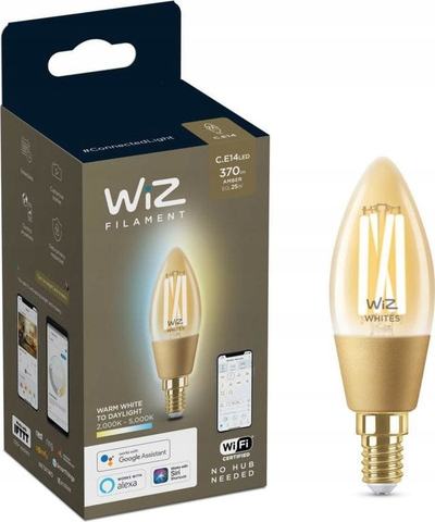 Llampë smart WiZ LED E14, 4.9W 25W, dritë e bardhë nga e ngrohtë në të ftohtë, transparente