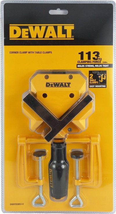 Kllapë cepi DeWalt Angle Corner Clamp, kap deri 55mm, alumin, e verdhë