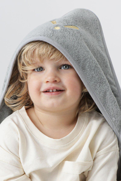 Peshqir me kapuç për bebe TowelPower, bambus me pambuk, me qëndisje, gri