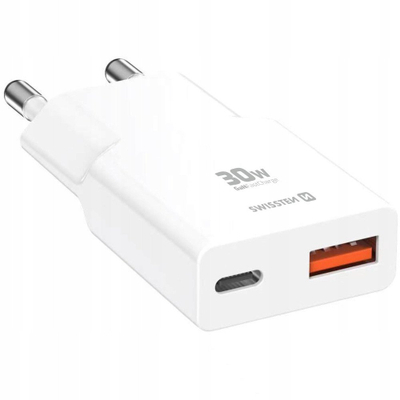Karikues udhëtimi Swissten Slim GaN, 30W, USB C dhe USB A, i bardhë