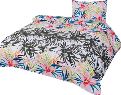 Komplet shtroje flanel F-61A Palm Leaves Flower, 140x200, me palma e lule, gri me shumë ngjyra