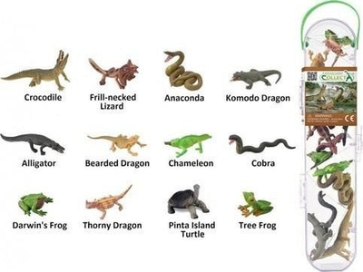 Set figura lodrash Collecta Box with Mini Reptiles, mini zvarranikë dhe amfibë, shumëngjyrëshe