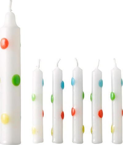 Qirinj torte amscan Cake Candles with Dots, 13.5 cm, set me 11 copë, të bardhë me pika plot ngjyra