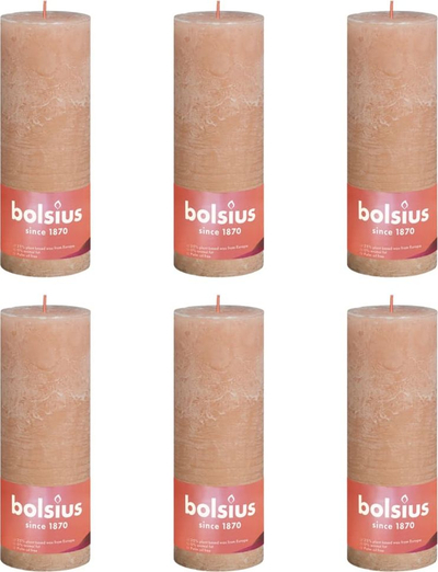 Set qirinj shtylle Bolsius Rustic Pillar Misty Pink, 4 copë, për zbukurim shpie, rozë e zbehtë