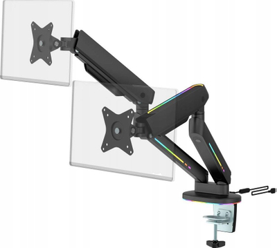 Krah monitori gaming Deltaco Twin RGB, për 2 monitorë 17"-32", RGB, i zi