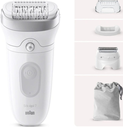 Epilator Braun Silk épil 7 7041, për trup edhe këmbë, i bardhë