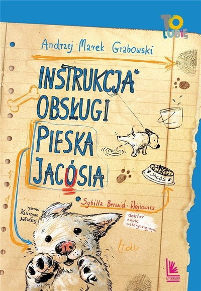 Libër me tregim për kalamaj “Doggy Jacósia User Manual”, histori me qenush, në polonisht, me figura shumëngjyrëshe