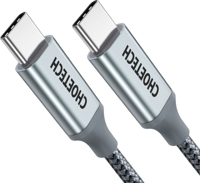 Kabull USB Choetech, USB C në USB C, 1.8 m, 100 W, argjendtë