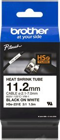 Rrip etiketimi Brother HSE231E, 11.2mm, heat shrink, i bardhë