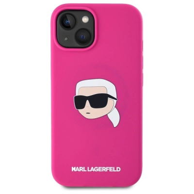 Mbulesë telefoni Karl Lagerfeld për iPhone 15, silikon, MagSafe, fuchsia