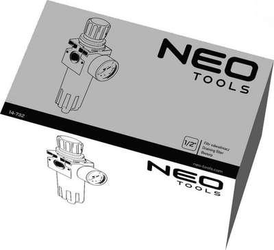 Filtri ndarës uji me rregullator Neo Tools 14-732, 1/2", strehim metalik, gri e zezë