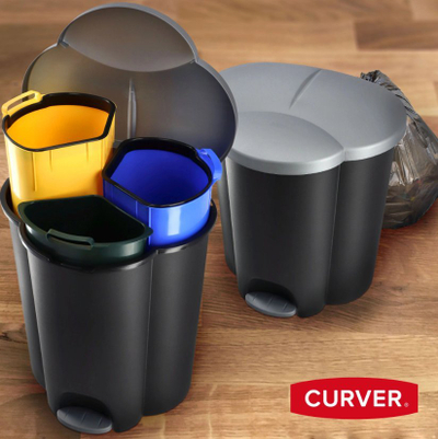 Kosh plehrash Curver TRIO 40L, me pedale, me 3 ndarje, i zi