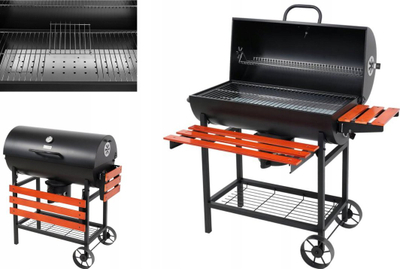 Grill qymyri pa markë, me kapak, sipërfaqe 71x34.5 cm, i zi