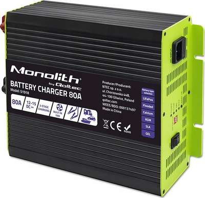Karikues baterie Qoltec Monolith 51918, 80A, 12V DC, i zi e gjelbër