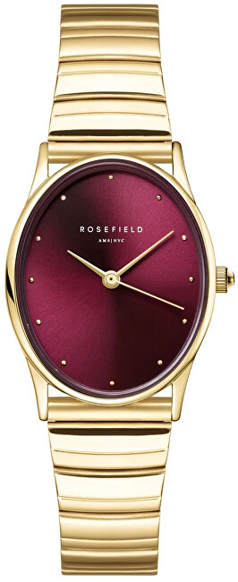 Orë dore për femra Rosefield Oval Burgundy Half-moon Steel Gold OVGSG-OV15