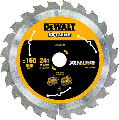 Teh rrethor DeWalt Extreme Runtime 165mm, 24 dhëmbë, 20mm