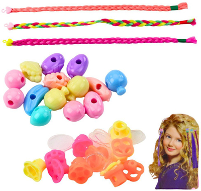 Set aksesorë flokësh DIY Beauty, rruaza shumëngjyrëshe, gërsheta sintetike, për fëmijë