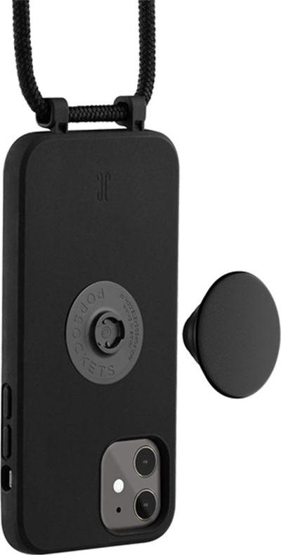 Këllëf telefoni Just Elegance PopGrip për iPhone 11 XR, me kordelë, TPU, i zi